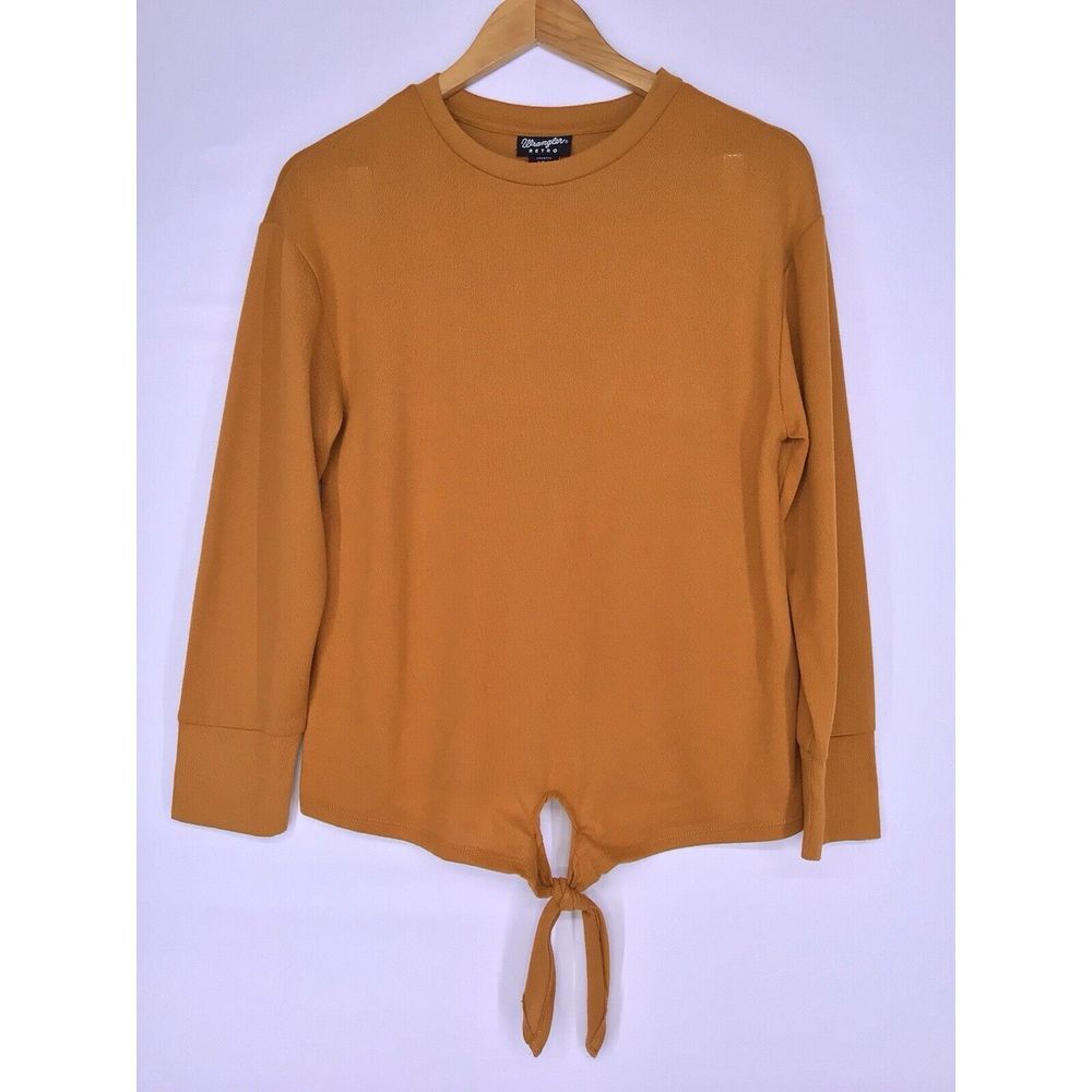 Wrangler Retro Women's Long Sleeve Tie Front Blouse Top Size Small Mustard